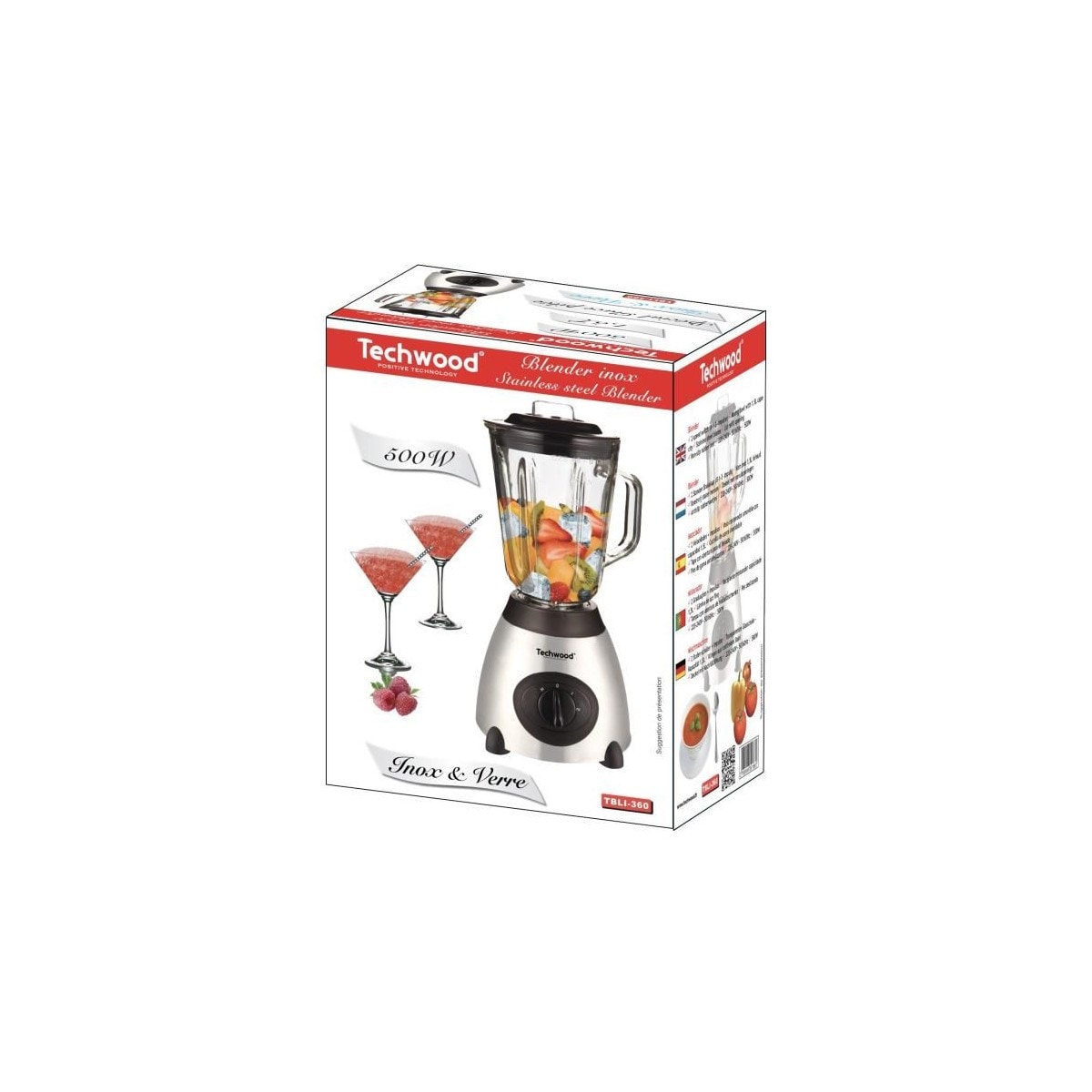 Techwood TBLI-360 INOX - Bol mixeur blender - 1.5 litres - 500 Watt pas cher