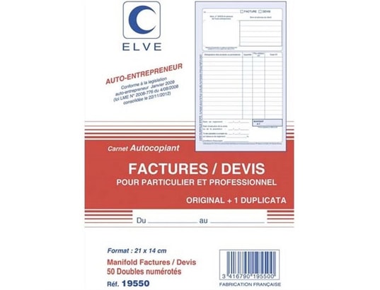 MANIFOLD ELVE AUTOCOPIANT 140X210MM FOLIOTAGE 50 DUPLIS FACTURES
