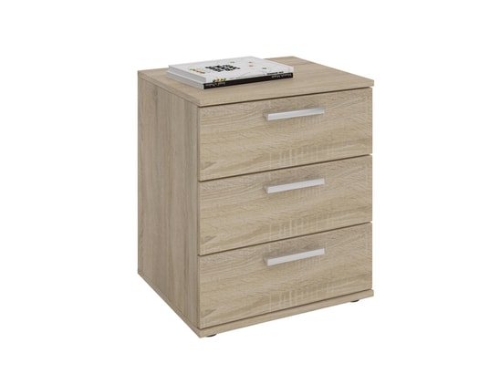 Table de chevet jessy, table de nuit hauteur 60 cm avec 3 tiroirs 2 inserts vitrés, pour lit boxspring, mélaminé décor chêne sonoma - Ameublement