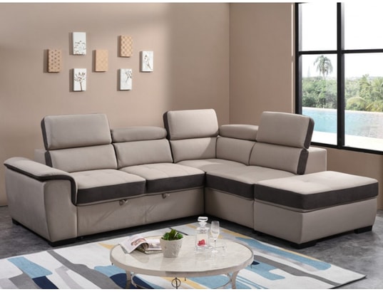 Canapé d'angle à droite convertible en tissu beige - VENTUS | Maison et Styles