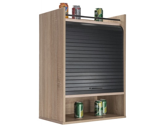 Meuble Cuisine Chêne/Noir SIMMOB 40x123.6x35cm | 3 Étages Réglables | Rideau Coulissant | Fabriqué En France