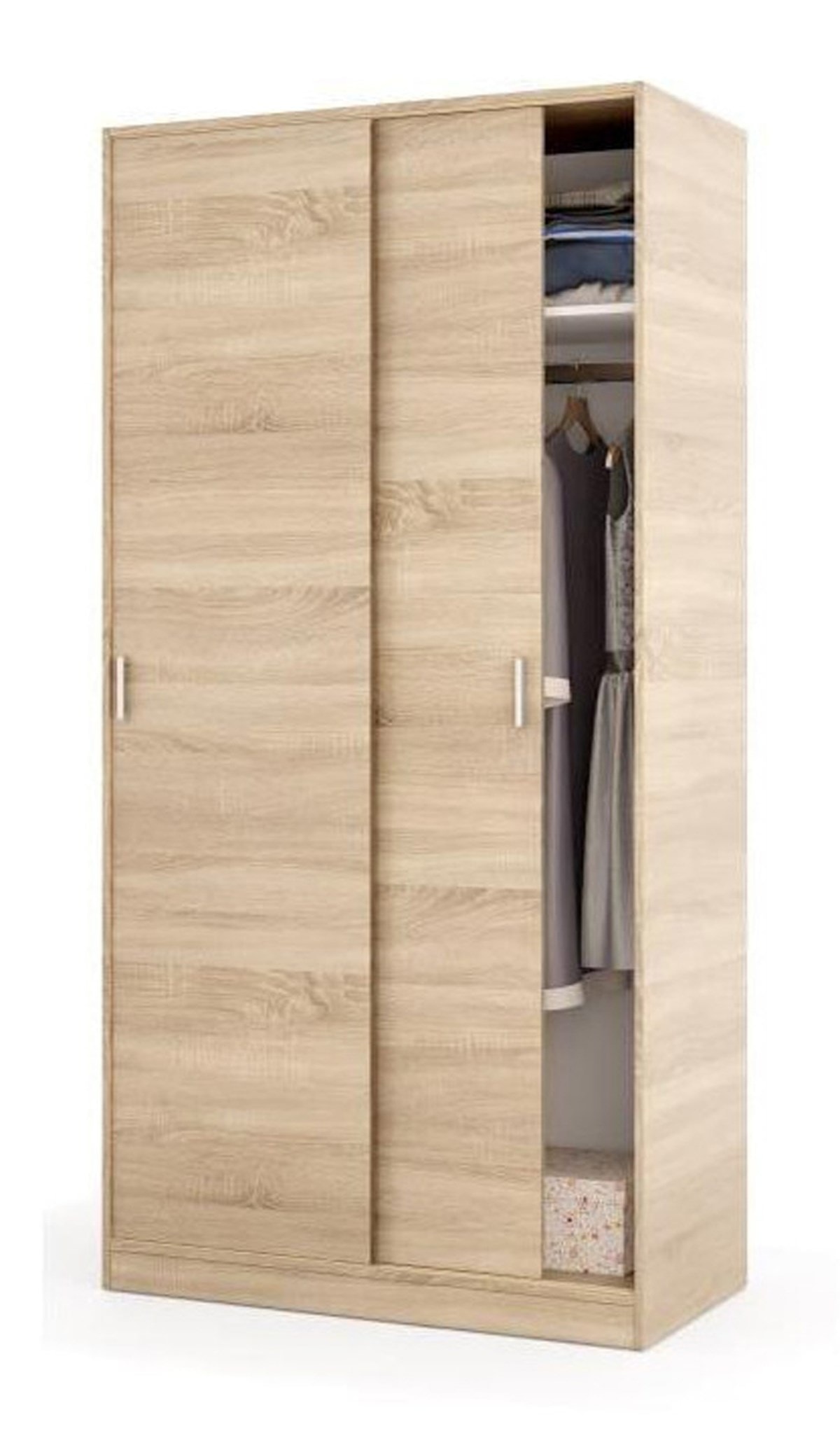 Armoire Blanche Avec 2 Portes Coulissantes - Dimensions : 100 X 200 X 50 Cm - Panneaux De Particules - Poids 64 Kg