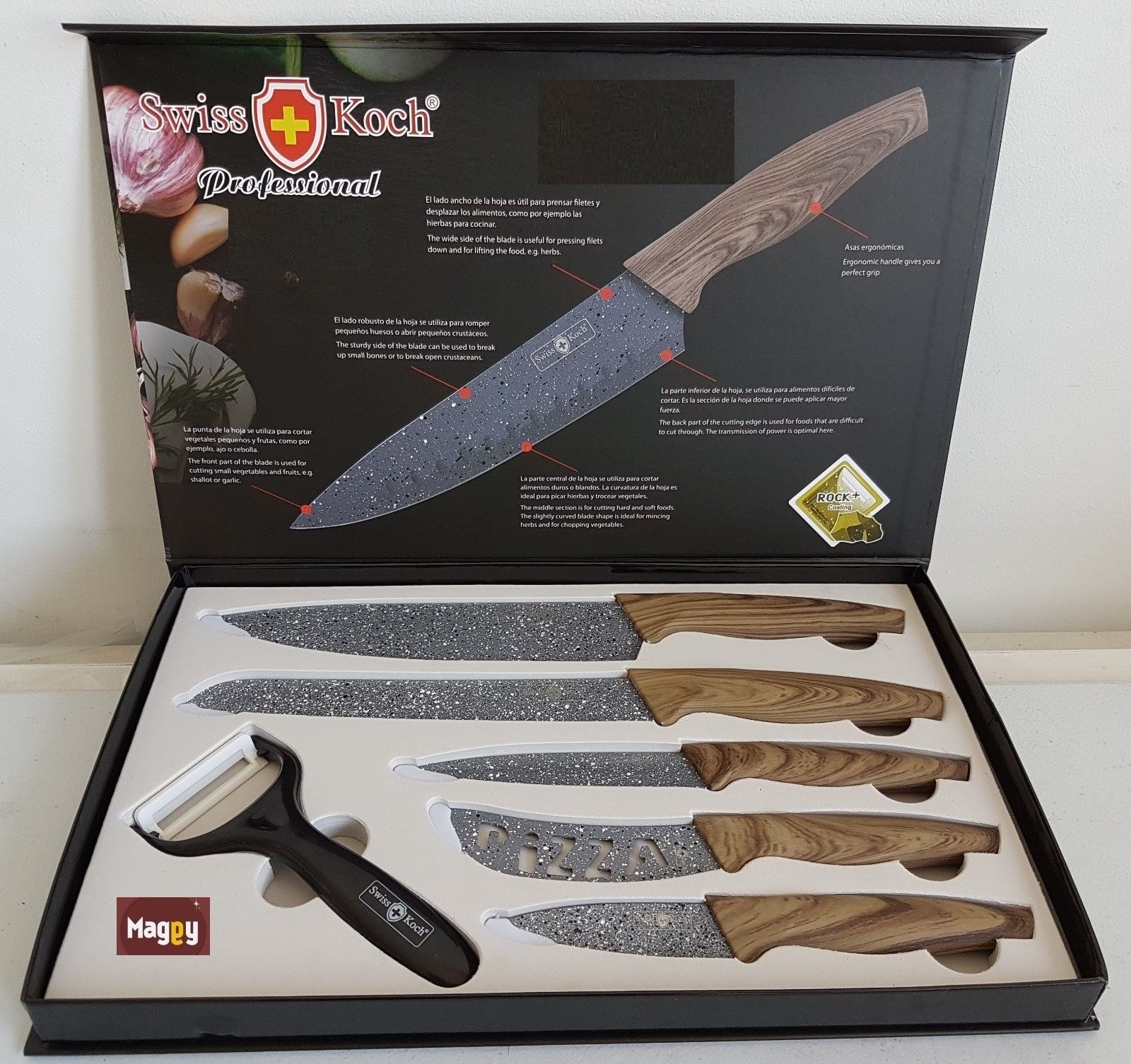 Professionel Coffret 5 couteaux de chef 1 Rape en ceramique SWISS KOCH