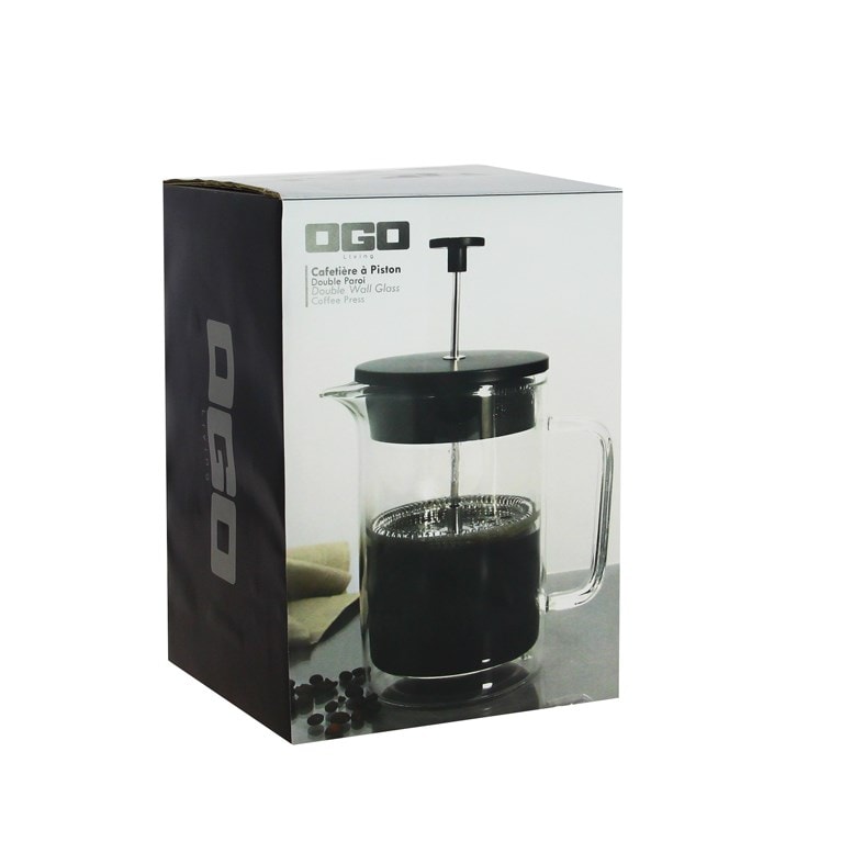 Cafetière à Piston Octave 500 Ml - Verre Borosilicate Double Paroi, Couvercle Bois - Café Filtre Maison