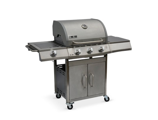 Plancha Gaz Alice's Garden Porthos 4 Feux - 10KW, Plaque Émaillée 77x34cm, INOX, Récupérateur Graisses