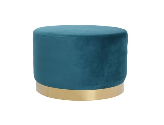 Miliboo Pouf Rond Velours Bleu Marine Pieds Métal Doré Amaya D40cm - Siège Design Élégant
