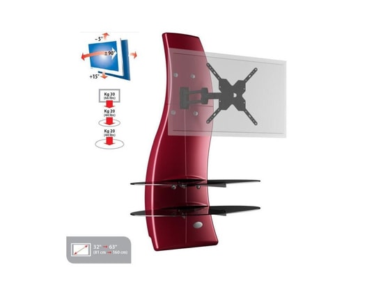 Support TV Mural Meliconi Ghost Design 2000 Rotatif - Rouge Métal 2 Tablettes