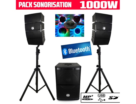 Pack Sono DJ Complet BM Bmsonic 1200W - Caisson 15", 2 Satellites, Bluetooth, USB/SD, Idéal Pour Animations