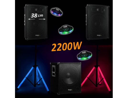Pack sono 2200W - Enceintes 12 + Caisson 15 + Pieds + Micro UHF - US... pas cher