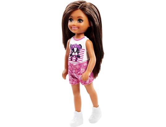 Barbie Famille mini poupee Chelsea fille avec haut orne d un motif chien jouet pour enfant FRL81 BARBIE