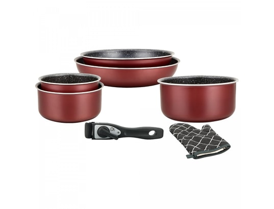 Batterie De Cuisine Herzberg 5 Pièces - Casseroles Induction Avec Revêtement Marbre, Poignées Amovibles - Set Tout Feux, Noir - 8