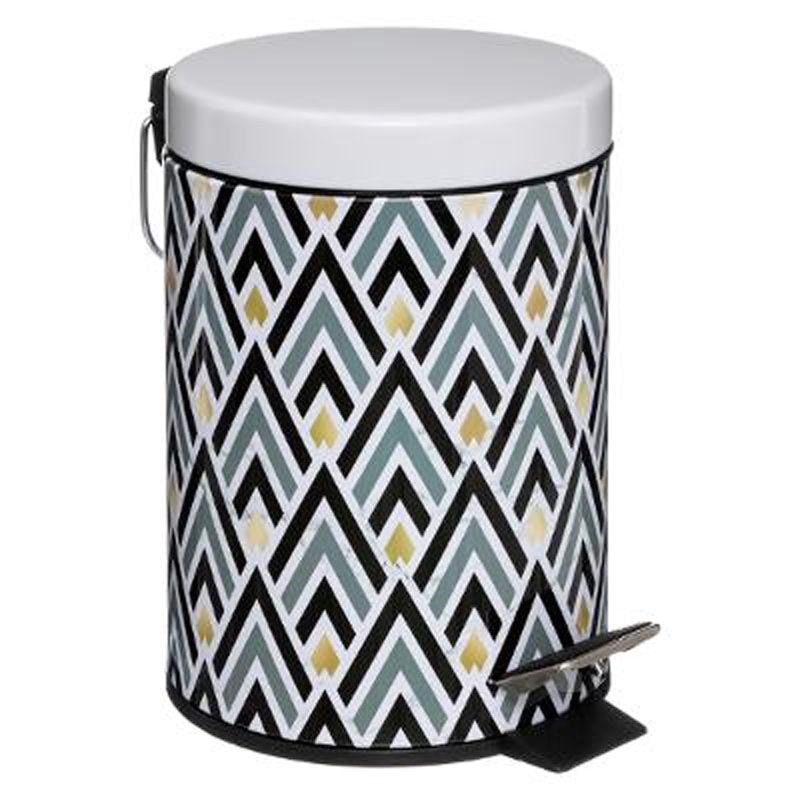 Poubelle à Pédale 3L - Design Rond Imprimé - Blanc & Argent - Métal - Pour Bureau, Salle De Bain, Cuisine
