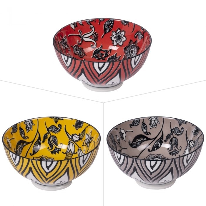 Bol Makaha 15 Cm - Lot De 3 En Porcelaine Bleu Et Blanc - 8