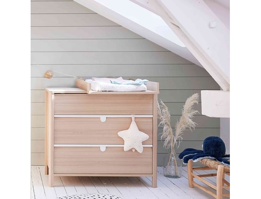 Commode 3 tiroirs avec plan à langer galipette bois clair 3 tiroirs