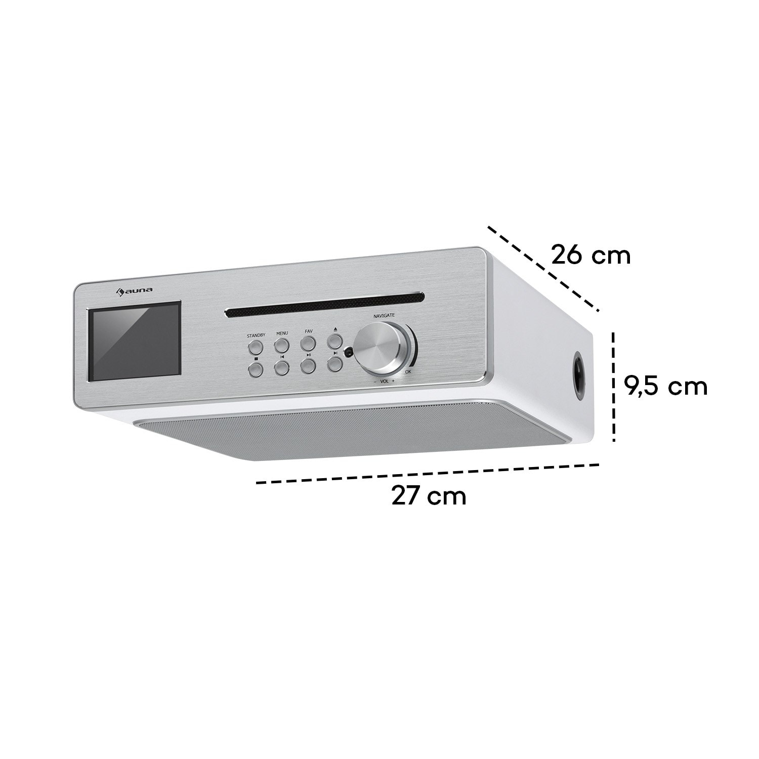 Auna KR-140 Radio Cuisine Encastrable Bluetooth – Éclairage LED, Écran Tactile Étanche, Double Alarme, Blanche