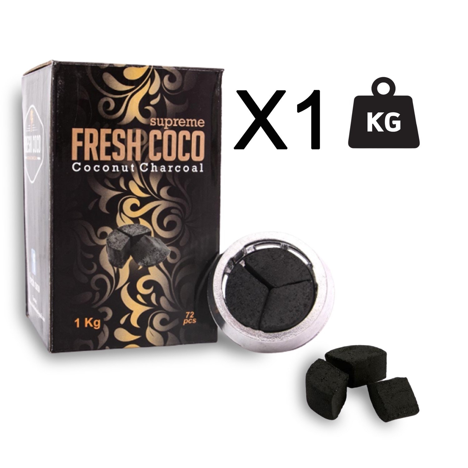 Pack Chauffage Au Charbon De Coco - 1kg De Charbon Naturel + Plaque Allume-feu + Foyer Silicone