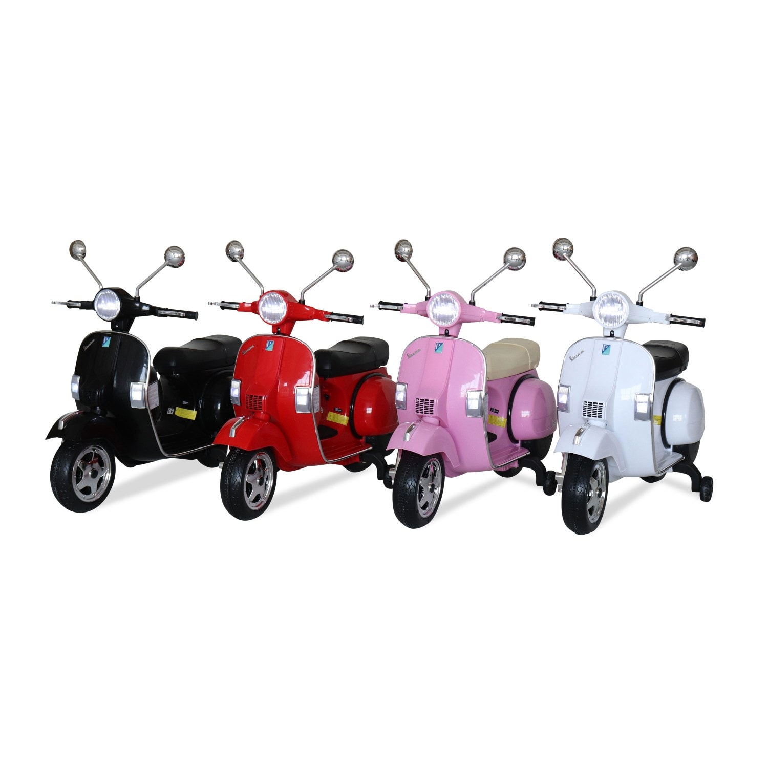 Actionbikes Vespa PX150 électrique – 12V, 2 Moteurs 18W, Rose, Sous Licence, Dès 3 Ans