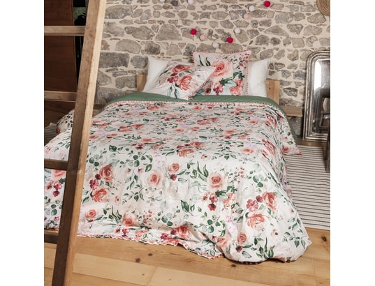 Housse de couette 220x240 + 2 taies jardin anglais coton 57 fils LES
