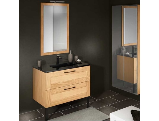 Ensemble meuble salle de bain 90 cm bois + miroir - sarnen - l 90 x l