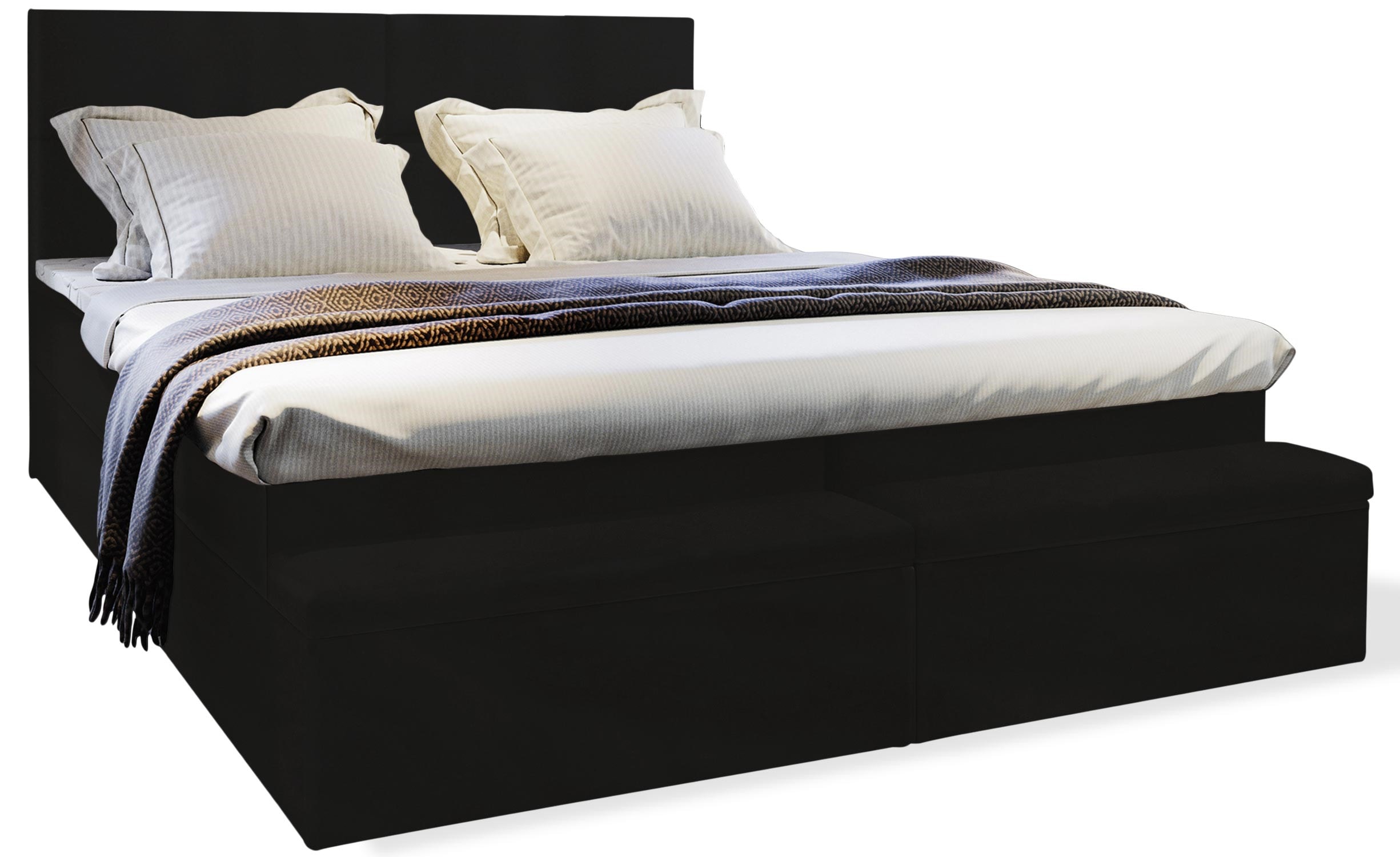 Lit-coffre avec matelas et sur-matelas sorvana 140cm simili noir MENZZO