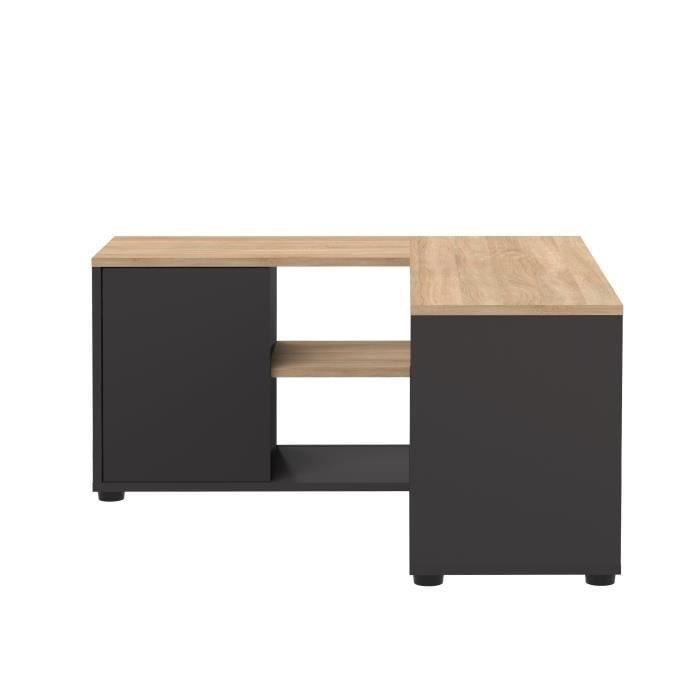 Meuble TV D'angle Symbiosis - Blanc Et Chêne, 90x90x45cm - Avec Rangements Ouverts Et Fermés