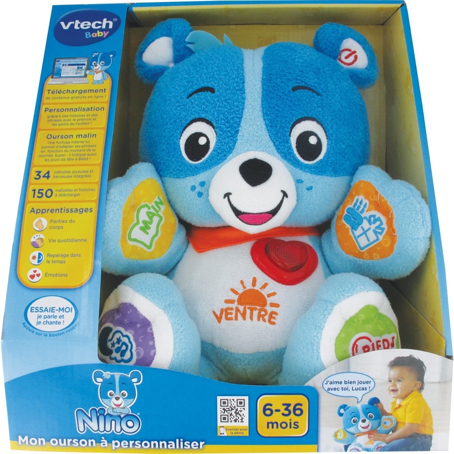 Peluche interactive VTECH Nino mon ourson a personnaliser 147205 Pas Cher UBALDI