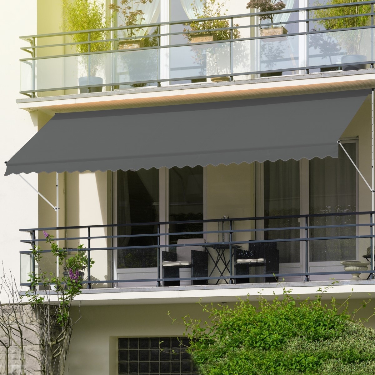 Gimisgu Store Balcon Rétractable 250x120cm - Auvent Solaire Manivelle Sans Perçage Gris