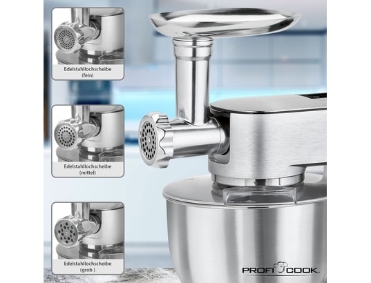 Robot De Cuisine ProfiCook XXXL 10 Litres – 1500W, 6 Vitesses + Pulse – Bol Inox, Batteur, Crochet Pétrisseur – Pour Pains, Pâtes, Pâtisseries