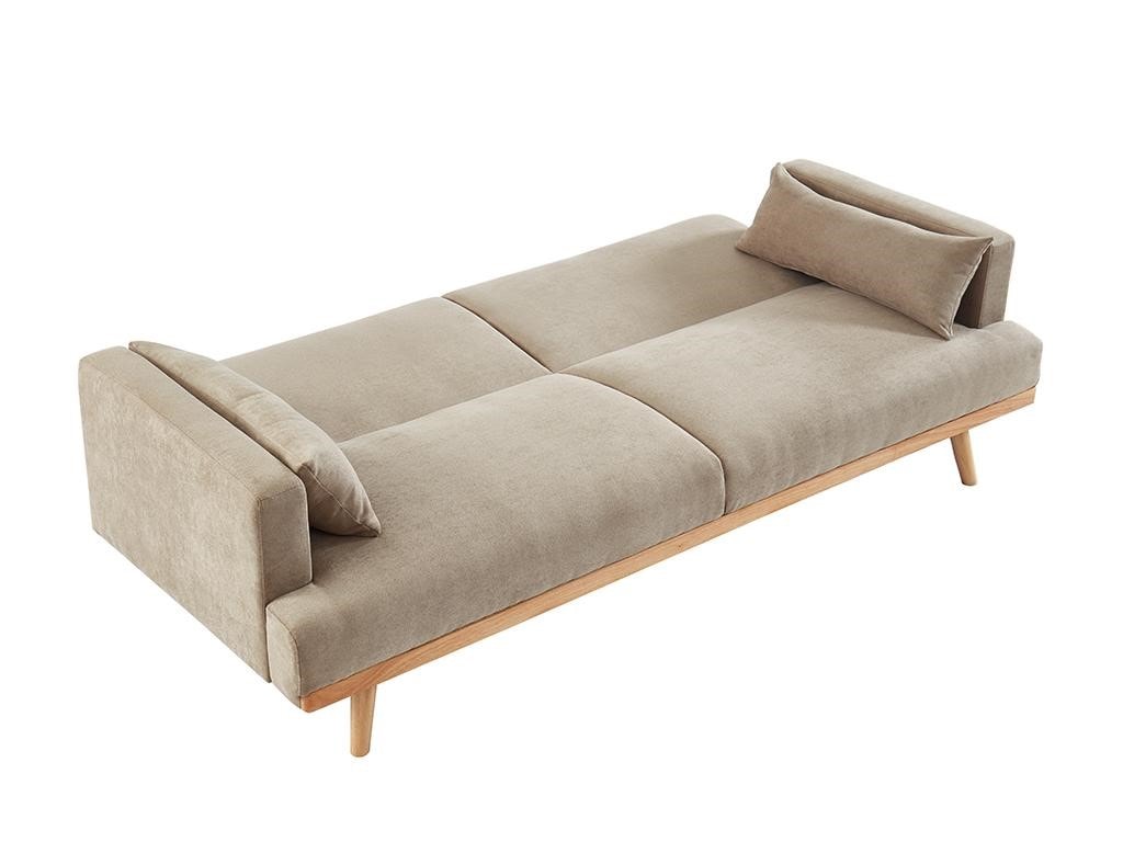 Canapé 3 Places Convertible Clic-Clac ESME - Style Scandinave, Tissu Beige, Pieds En Bois