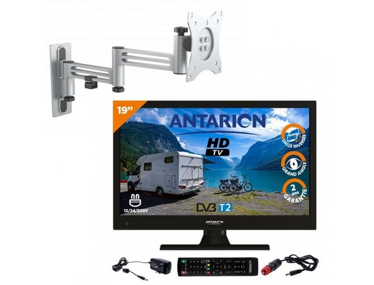 Pack antarion tv led 19 48cm téléviseur hd 12v + support tv double bras