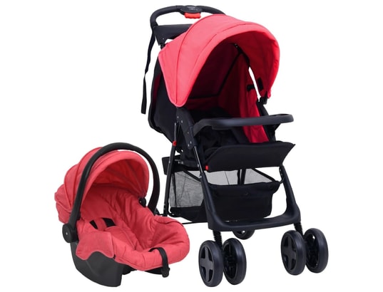 Vidaxl poussette pour bebe 3 en 1 rouge et noir acier VIDAXL