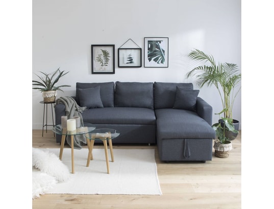 Canapé d'angle convertible clark 3 places gris chiné HAPPY GARDEN