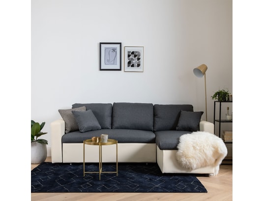 Canapé d'angle convertible clark 3 places gris chiné et blanc HAPPY GARDEN
