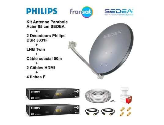 Kit Complet Antenne Parabole 65 Cm + LNB Twin + Décodeur TNT SAT + Câbles - Prêt à Installer - 4