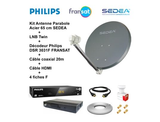 Kit Complet Antenne Parabole 65 Cm + LNB Twin + Décodeur TNT SAT + Câbles - Prêt à Installer - 8