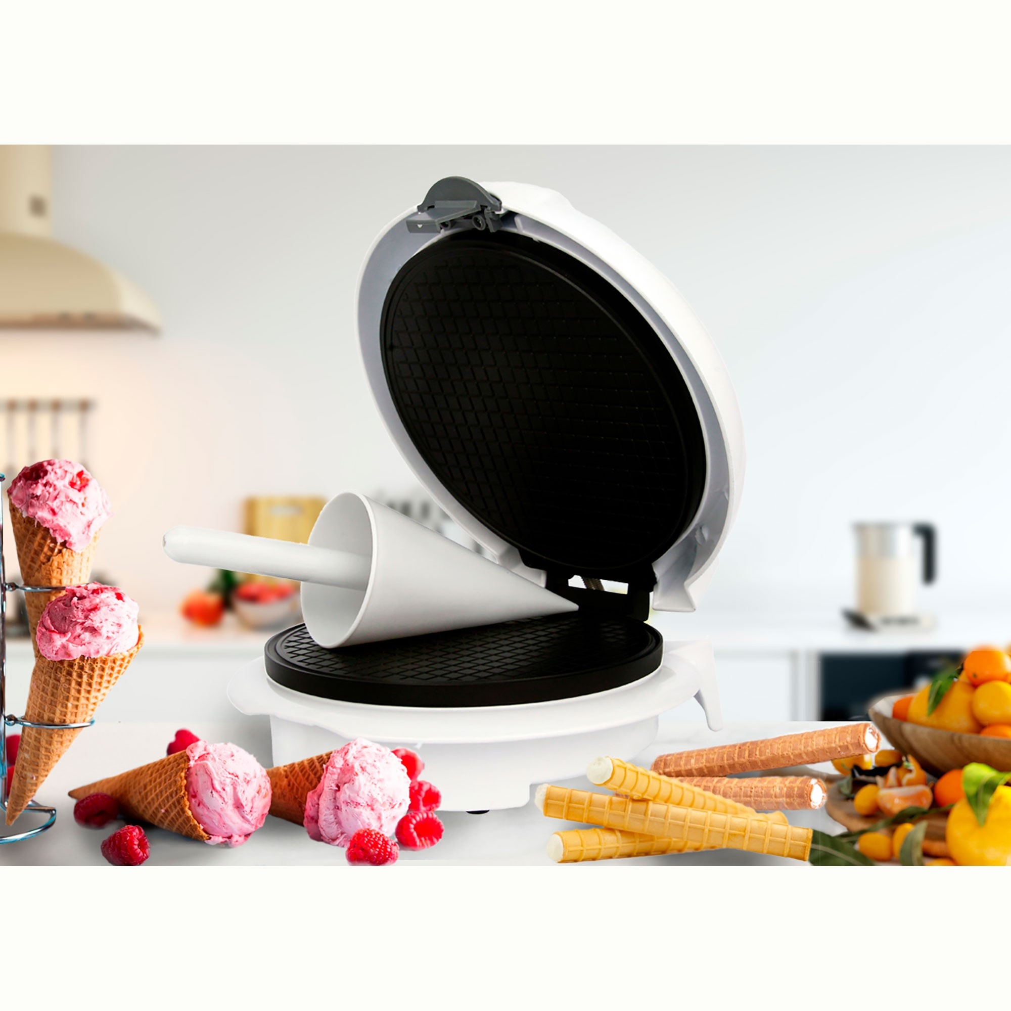 Gaufrier à Cornets Pour Glace – 350W, Revêtement Antiadhésif, Plaques Amovibles, Pour Maison Ou Restaurant - 14