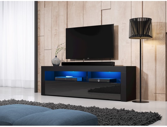 Vivaldi Meuble Tv Mex Cm Noir Mat Noir Brillant Avec Led Style Moderne Vivaldi