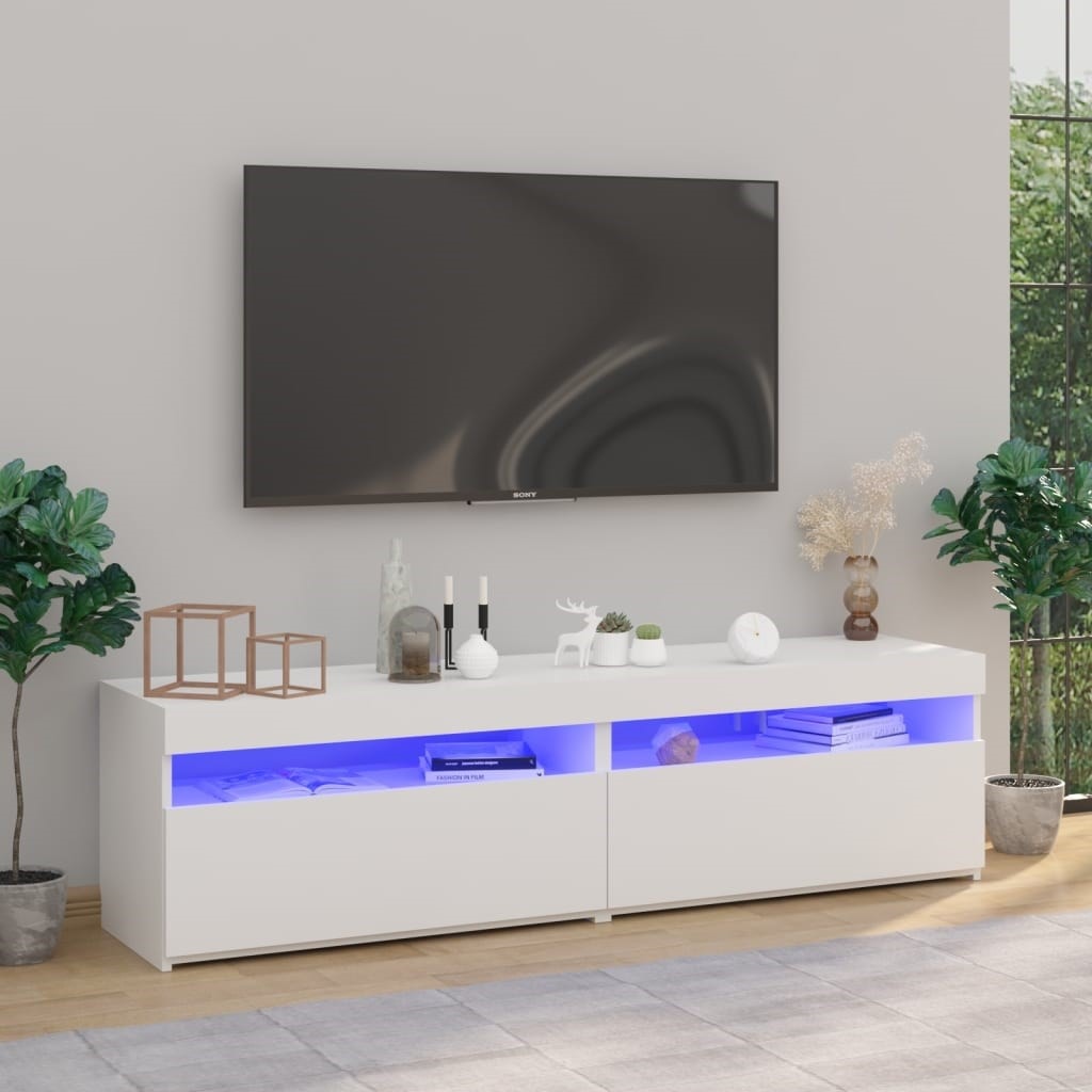Buffet Avec LED RGB - Meuble Rangement Salon, Blanc Brillant, Bois Ingénierie, USB - VidaXL