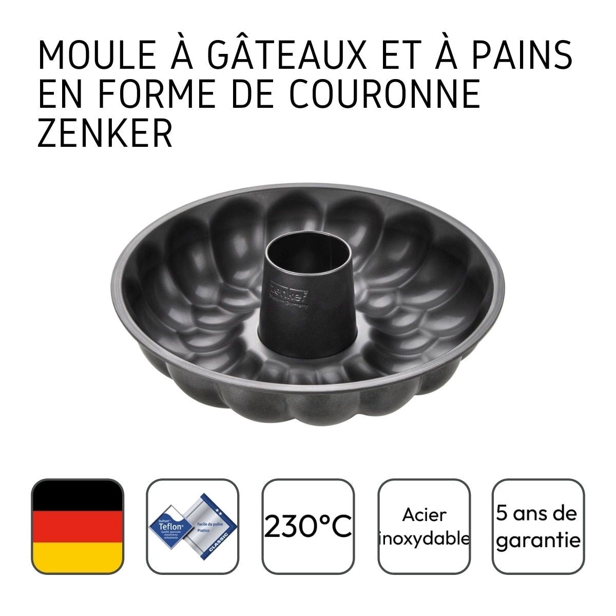 Moule à Kouglof Zenker – 25 Cm, Antiadhésif, Résiste Jusqu’à 230°C – Pour Gâteaux Moelleux