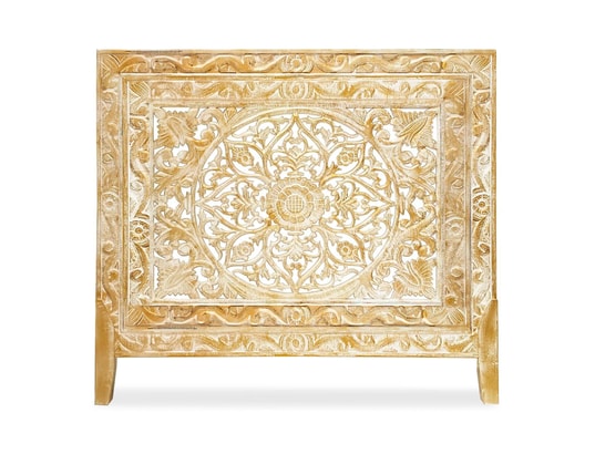 Tête de lit bois sculpté lutetia 160cm blanc patiné or MENZZO