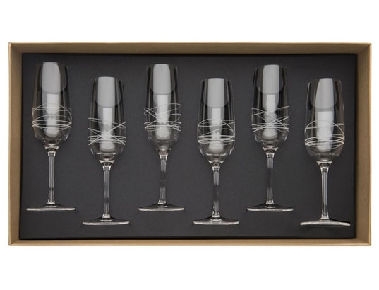 Lot De 6 Flûtes à Champagne Cristallin 19 Cl - Motif Graphik Gravé - Verres Élégants Européens Lave-Vaisselle