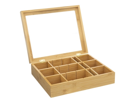 Boîte à Coton Paris Prix Five Simply Smart - En Polystyrène Transparent Avec Couvercle Bambou - Diamètre 9.7 Cm, Hauteur 9.6 Cm