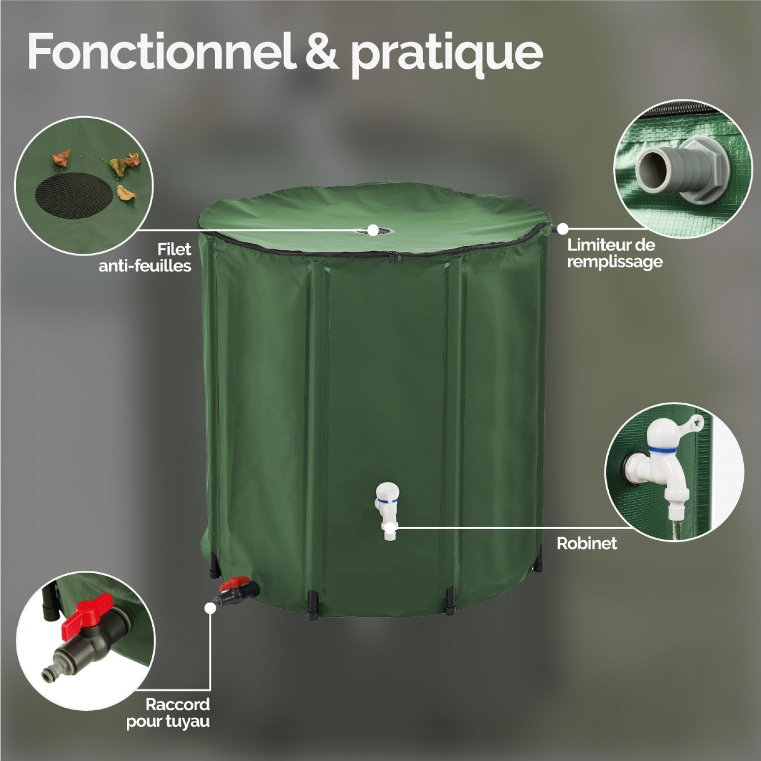 Récupérateur Eau Pluie Pour Gouttière Linxor - Diamètre 8cm, Robinet, En Polypropylène, Facile à Installer - 11