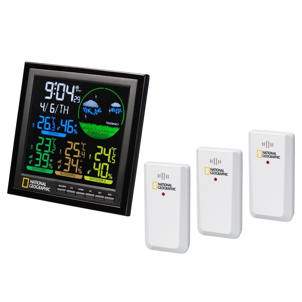 Station Météo National Geographic 9070700 - Écran LCD Couleur 4 Plages, Sans Fil 30m