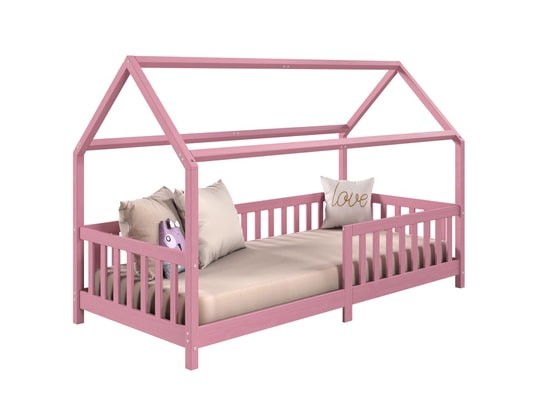 IDIMEX Lit Cabane Nina En Pin Massif 90x190 Cm - Blanc - Style Montessori Avec Barrière