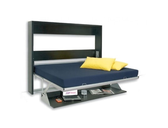 Armoire lit transversale SMILE structure wengé façade blanche bureau ...