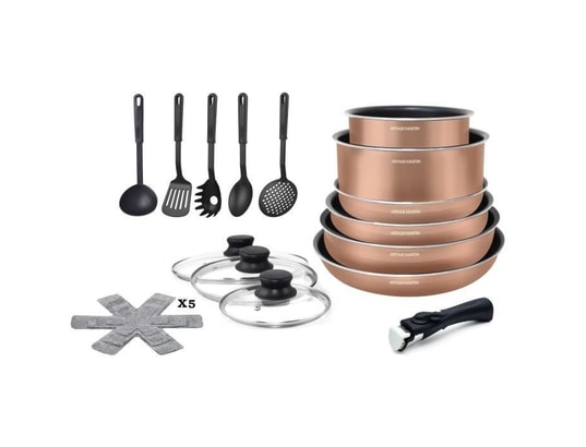 Batterie De Cuisine Arthur Martin 10 Pièces - Poêles Et Casseroles Amovibles - Induction, Couleur Aubergine