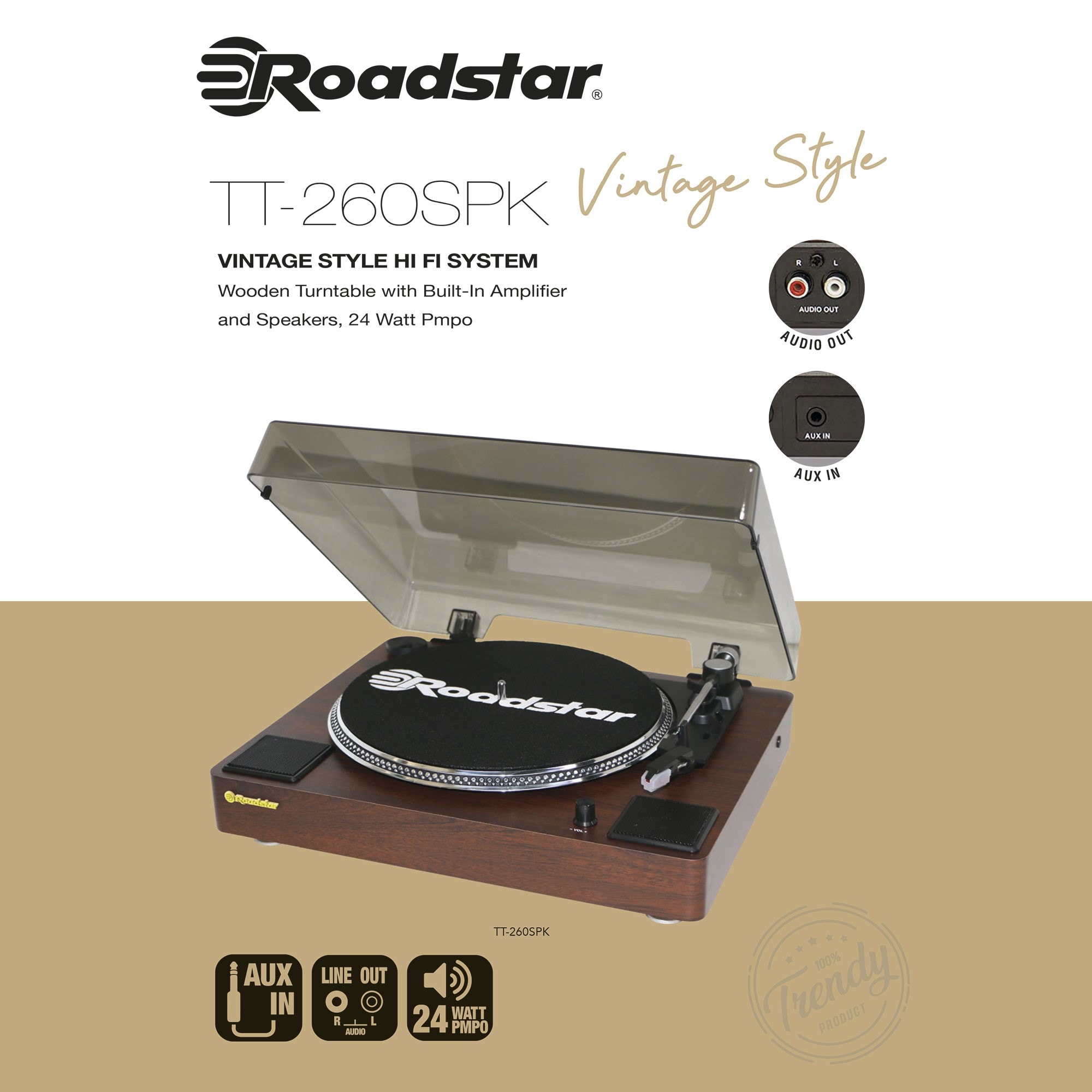 Platine Vinyle Roadstar 3 Vitesses Avec Enceintes Intégrées – TT-260SPK