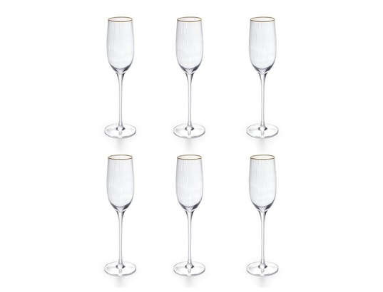 Lot de 6 flûtes à champagne - h.25,5 cm - verre - transparent à bordure  dorée- fastoni VENTE-UNIQUE Pas Cher 