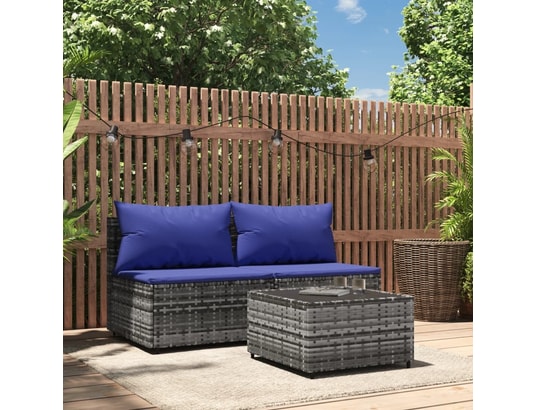 Canapé Central De Jardin En Résine Tressée – Coussins Marron – Neuf
